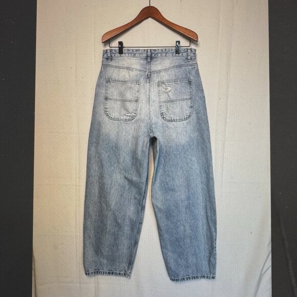 Zara Men Blue 100% Cotton Relaxed Baggy Fit Y2K Distressed Jeans Size 32 - Picture 6 of 13
